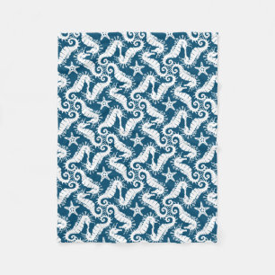 Seahorse and Starfish - Blue Sealife Pattern Fleece Blanket