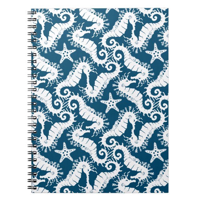 Seahorse and Starfish - Blue Sealife Pattern Notebook (Front)