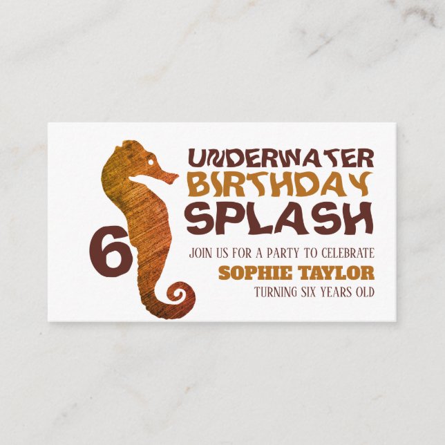 Seahorse, Aquatic Children's Birthday Party Ticket Enclosure Card (Front)