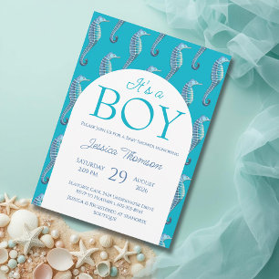 Seahorse Baby Shower Boy Ocean Invitation