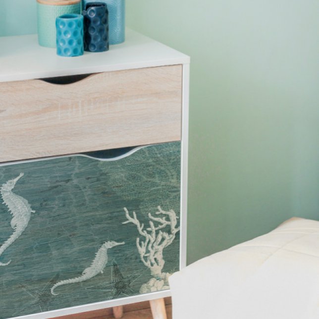 Seahorse Beach Blue White Coral Wood Decoupage Tissue Paper (Creator Uploaded)