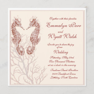 seahorse beach - brown wedding invitation