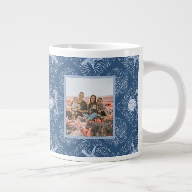Seahorse Beach Navy Best Nana Photo Mothers Day Large Coffee Mug (Right)
