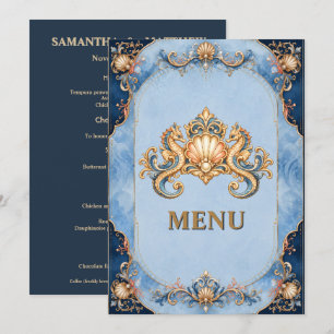 Seahorse beach shell wedding menu vintage seashell