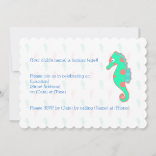 Seahorse Birthday Customisable Invitation Seahorse