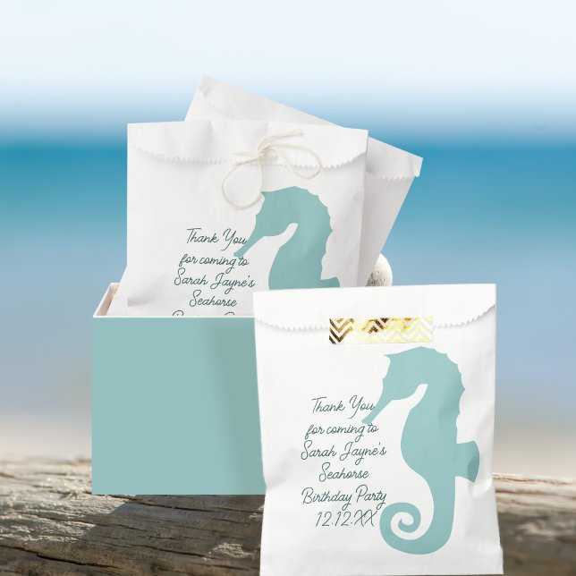 Seahorse Birthday Party Custom Favour Bag (A cute seahorse favor bag with space for your thank you message)
