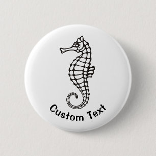 Seahorse Black 6 Cm Round Badge
