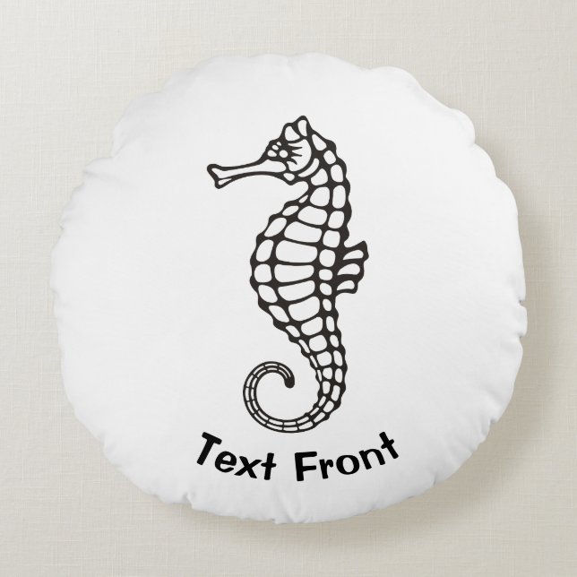 Seahorse Black Round Cushion (Front)