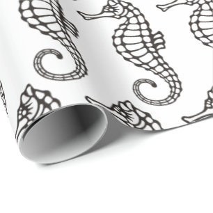 Seahorse Black Wrapping Paper