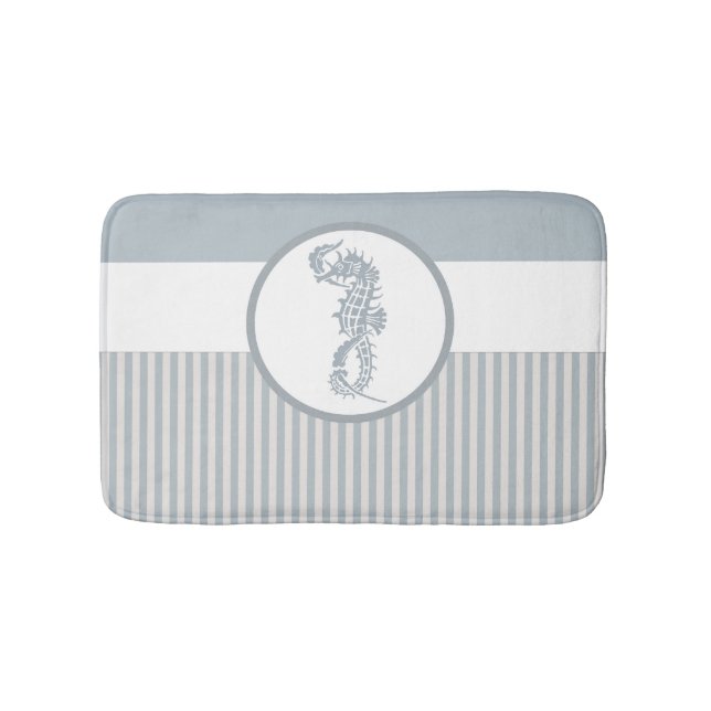 Seahorse Blue Classic Nautical Elegant Bath Mat (Front)