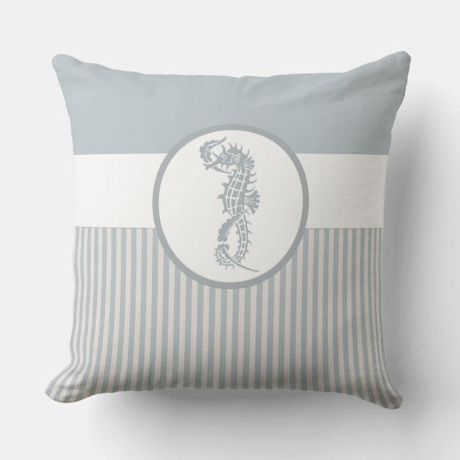 Seahorse Blue Classic Nautical Elegant Cushion (Front)