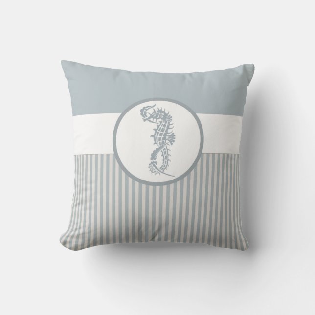 Seahorse Blue Classic Nautical Elegant Cushion (Front)