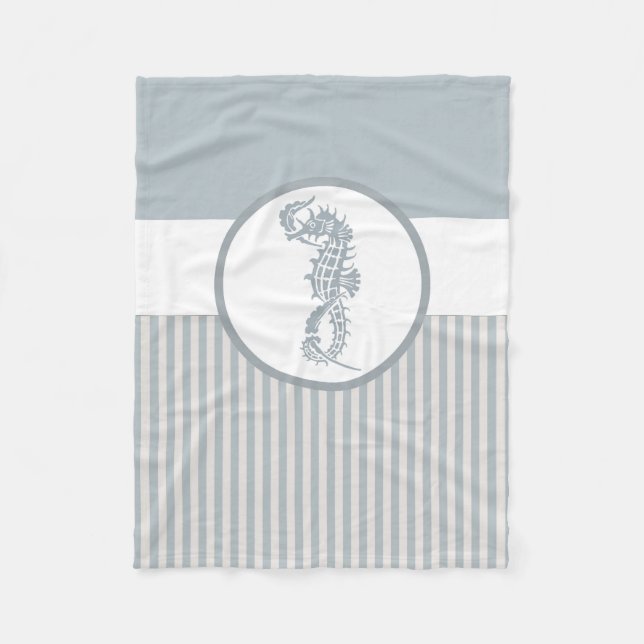 Seahorse Blue Classic Nautical Elegant Fleece Blanket (Front)