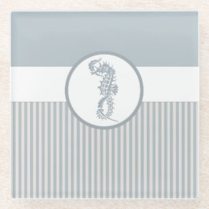 Seahorse Blue Classic Nautical Elegant Glass Coaster