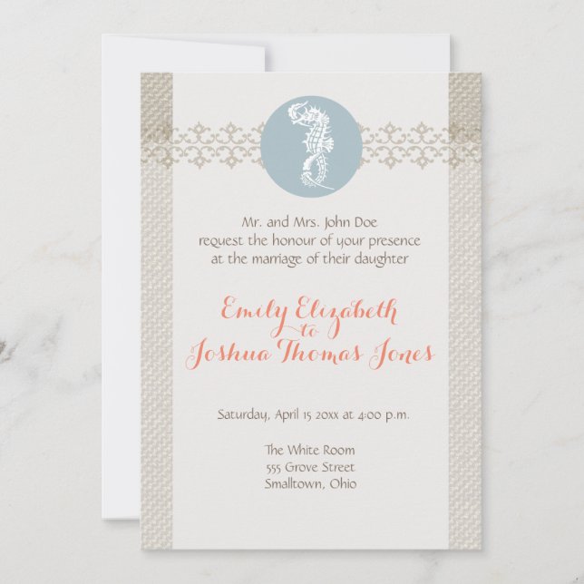 Seahorse Blue Classic Nautical Elegant Invitation (Front)