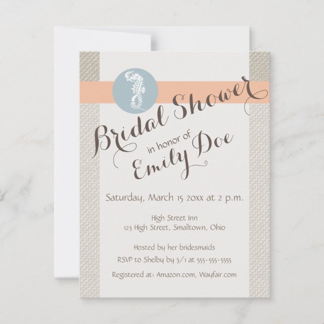 Seahorse Blue Classic Nautical Elegant Invitation (Front)