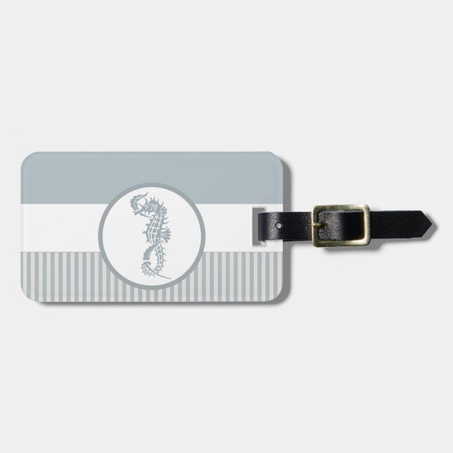 Seahorse Blue Classic Nautical Elegant Luggage Tag (Front Horizontal)