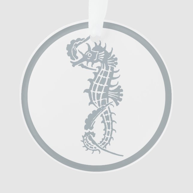 Seahorse Blue Classic Nautical Elegant Ornament (Front)