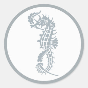 Seahorse Blue Classic Nautical Elegant Round Sticker