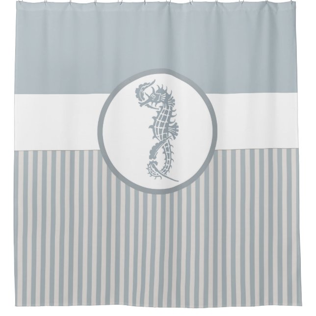 Seahorse Blue Classic Nautical Elegant Shower Curtain (Front)