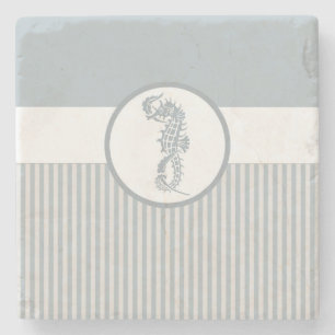 Seahorse Blue Classic Nautical Elegant Stone Coaster