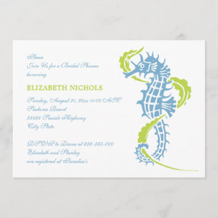 Seahorse blue, green wedding bridal shower invitation
