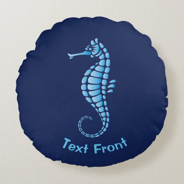 Seahorse Blue Round Cushion (Front)
