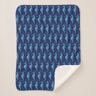 Seahorse Blue Sherpa Blanket