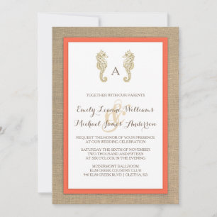 Seahorse Burlap Beach Tropical Wedding Invitation