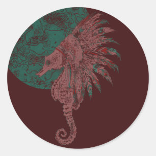 seahorse by the moon classic round sticker