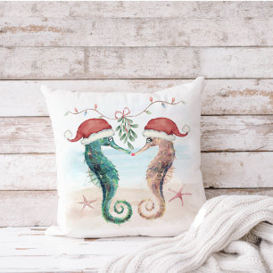 Seahorse Christmas Kiss Beach Cotton  Cushion
