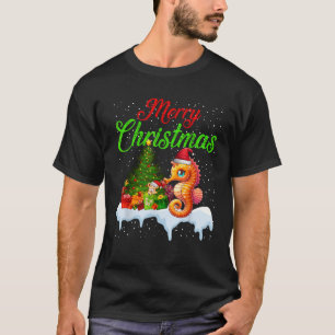 Seahorse Christmas Tree Lights Funny Xmas Seahorse T-Shirt