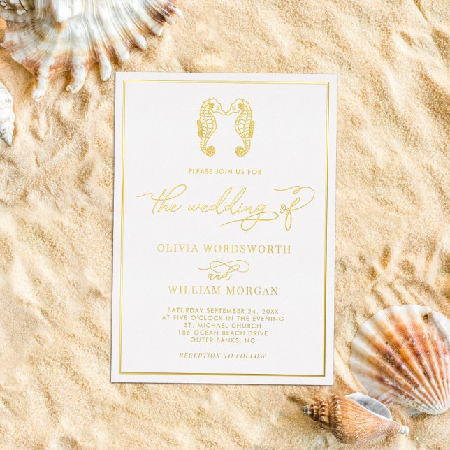 Seahorse Coastal Beach Elegant Script Wedding  (Creator Uploaded)
