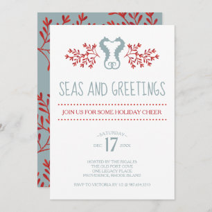 Seahorse Coastal Christmas Party Invitation