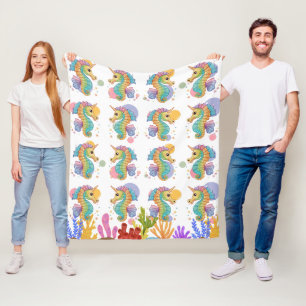 Seahorse Colourful Pattern Fleece Blanket