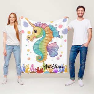 Seahorse Colourful Print Fleece Blanket