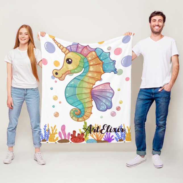 Seahorse Colourful Print Fleece Blanket (In Situ)