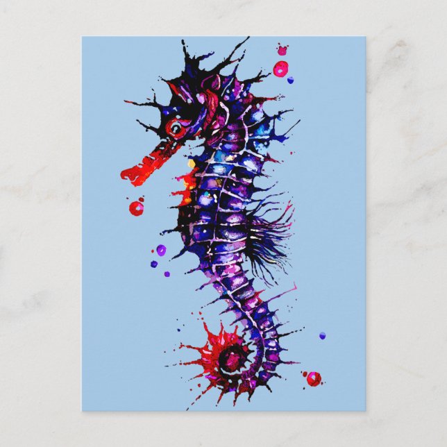 Seahorse Colourful Watercolor Postcard (Front)