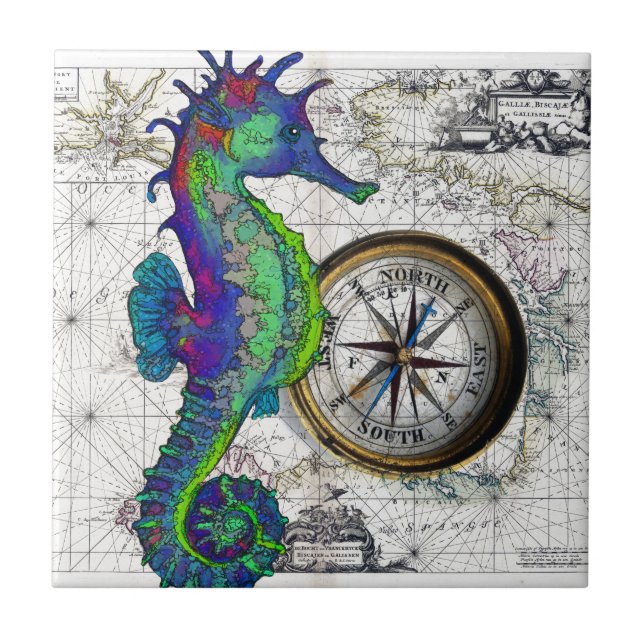 Seahorse Compass Collage Tile (Front)