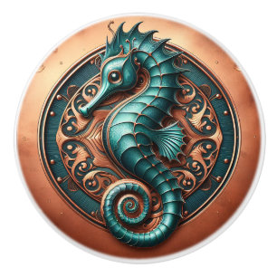 Seahorse Copper and Teal Ceramic Knob