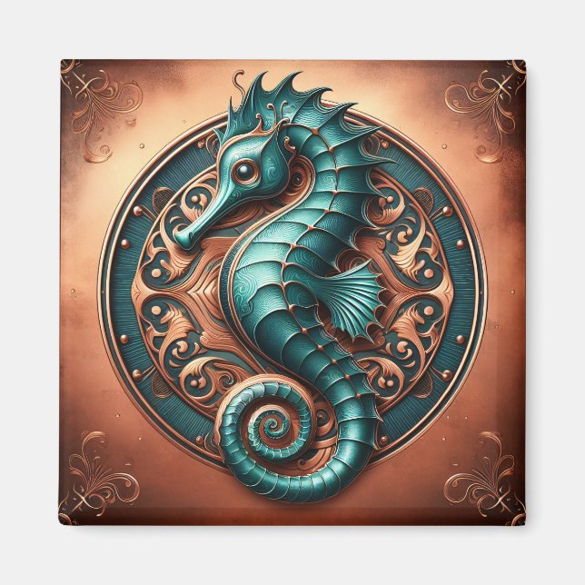Seahorse Copper and Teal Magnet (Front)