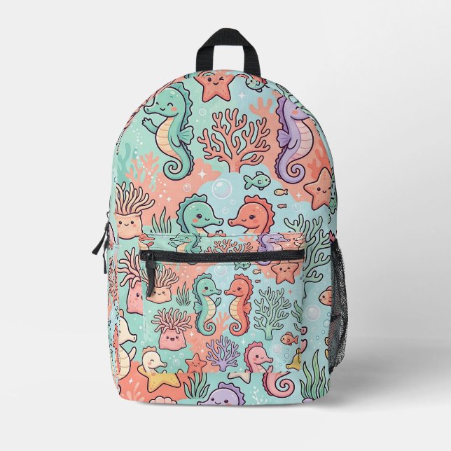 Seahorse Coral Reef Backpack – Cute Pattern (Front)