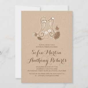 Seahorse couple beach rehearsal dinner invitation
