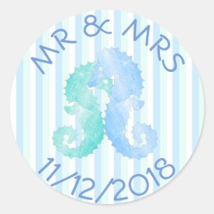 Seahorse Couple Blue Green Seahorses  Stickers