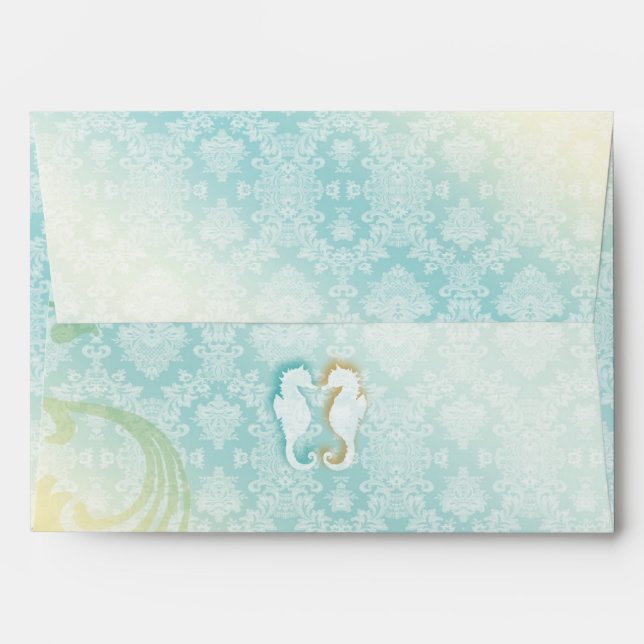 SeaHorse Couple Destination Beach Wedding Envelopes (Back (Top Flap))