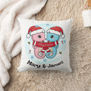 Seahorse Couple Personalized Christmas Pillow