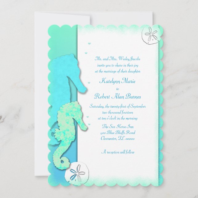 Seahorse Couple Wedding Parents Inviting Invitation (Front)