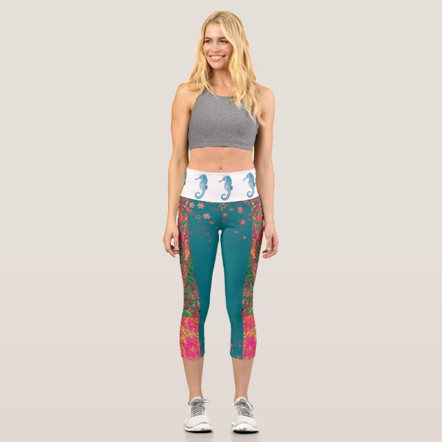 Seahorse Deep Sea Marine Life Abstract Art Modern  Capri Leggings (Front)
