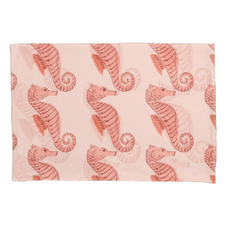 Seahorse doodle ornament: pink background. pillowcase