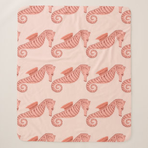 Seahorse doodle ornament: pink background. sherpa blanket